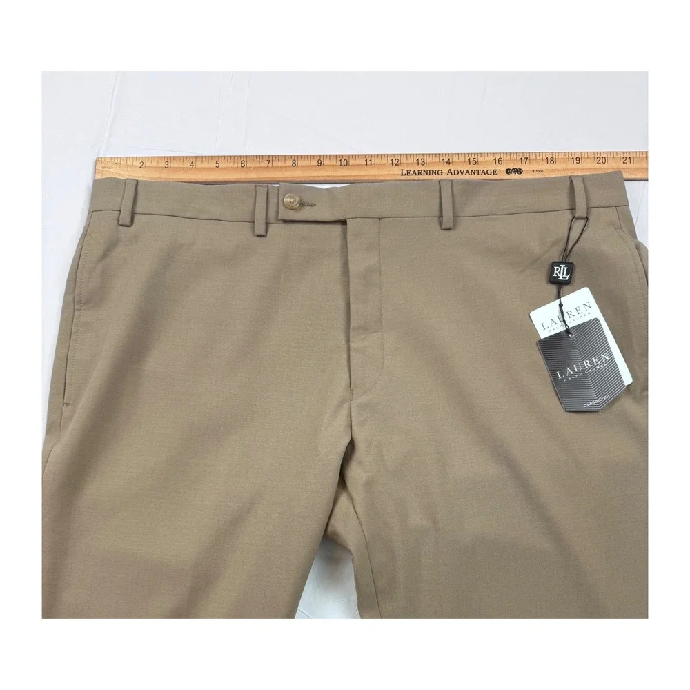 Lauren Ralph Lauren Mens 40x29 UltraFlex Classic Fit Wool Dress Pant Taupe Brown